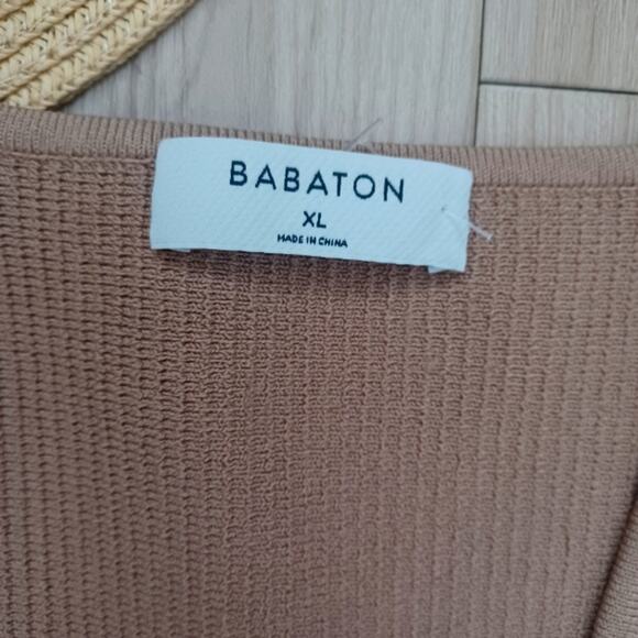 Babaton Sculpt Knit V Neck Mini Dress XL Camel NWOT - Picture 4 of 8